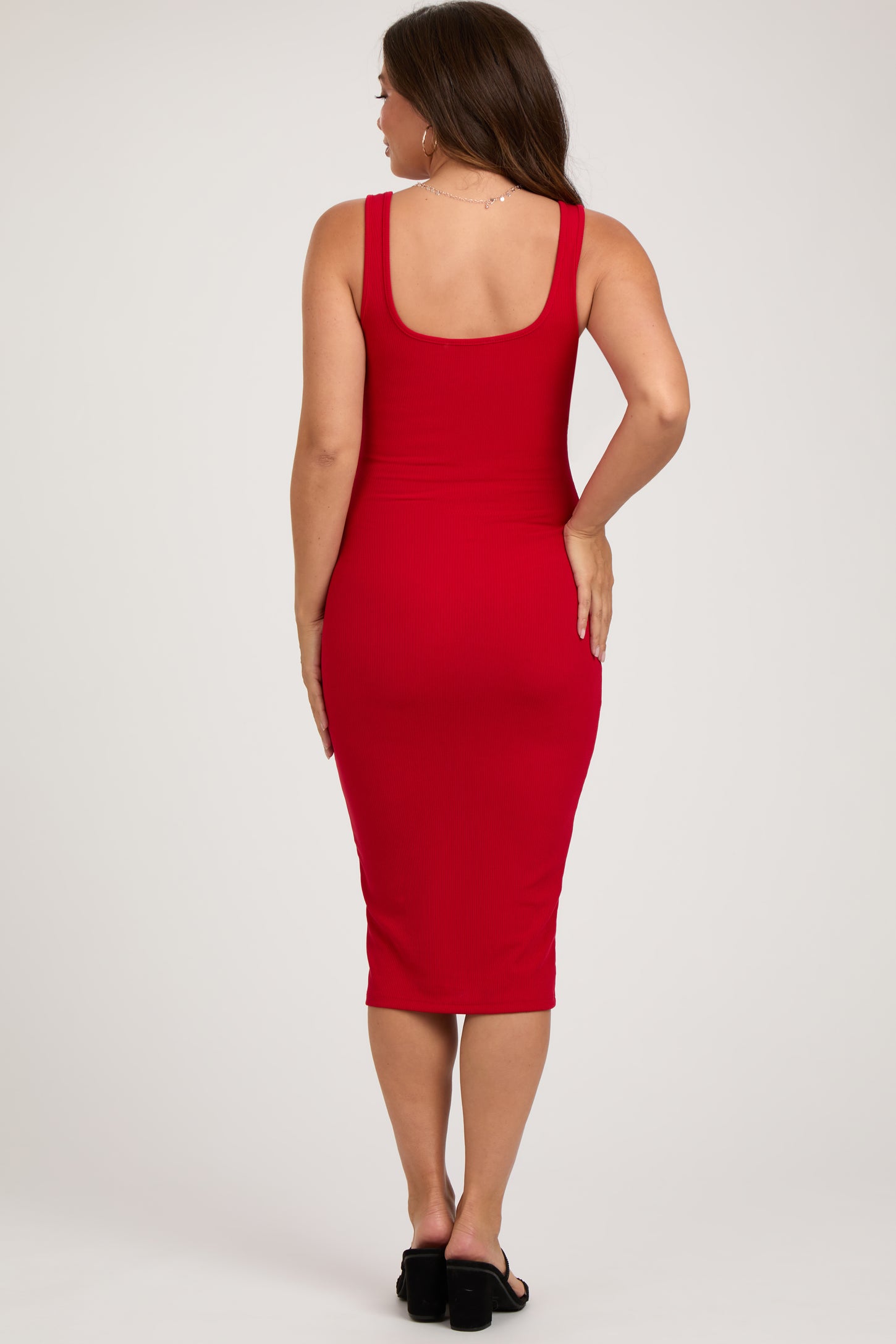 Red Sleeveless Ribbed Fitted Maternity Dress PinkBlush Red Sleeveless Ribbed Fitted Maternity Dress PinkBlush