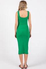 Green Sleeveless Ribbed Fitted Dress