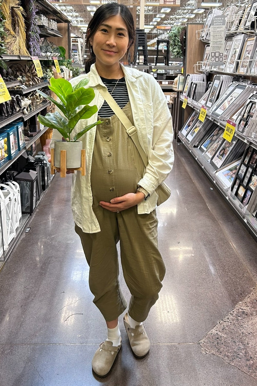 Olive Button Down Maternity Cropped Jumpsuit