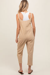 Taupe Button Down Maternity Cropped Jumpsuit