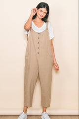 Taupe Button Down Maternity Cropped Jumpsuit