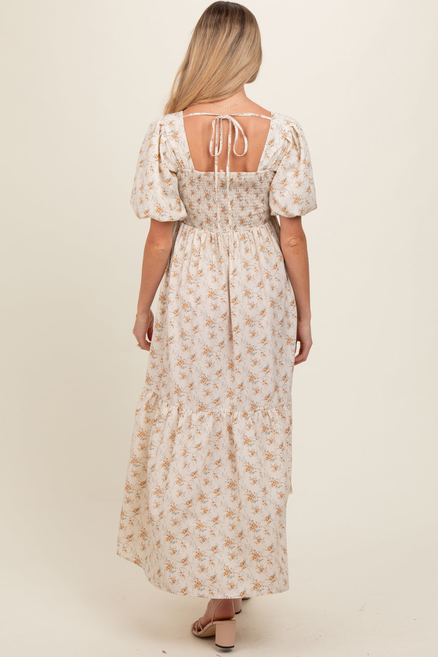 cream dresses with puff sleeves Bloom Puff Sleeve Dress