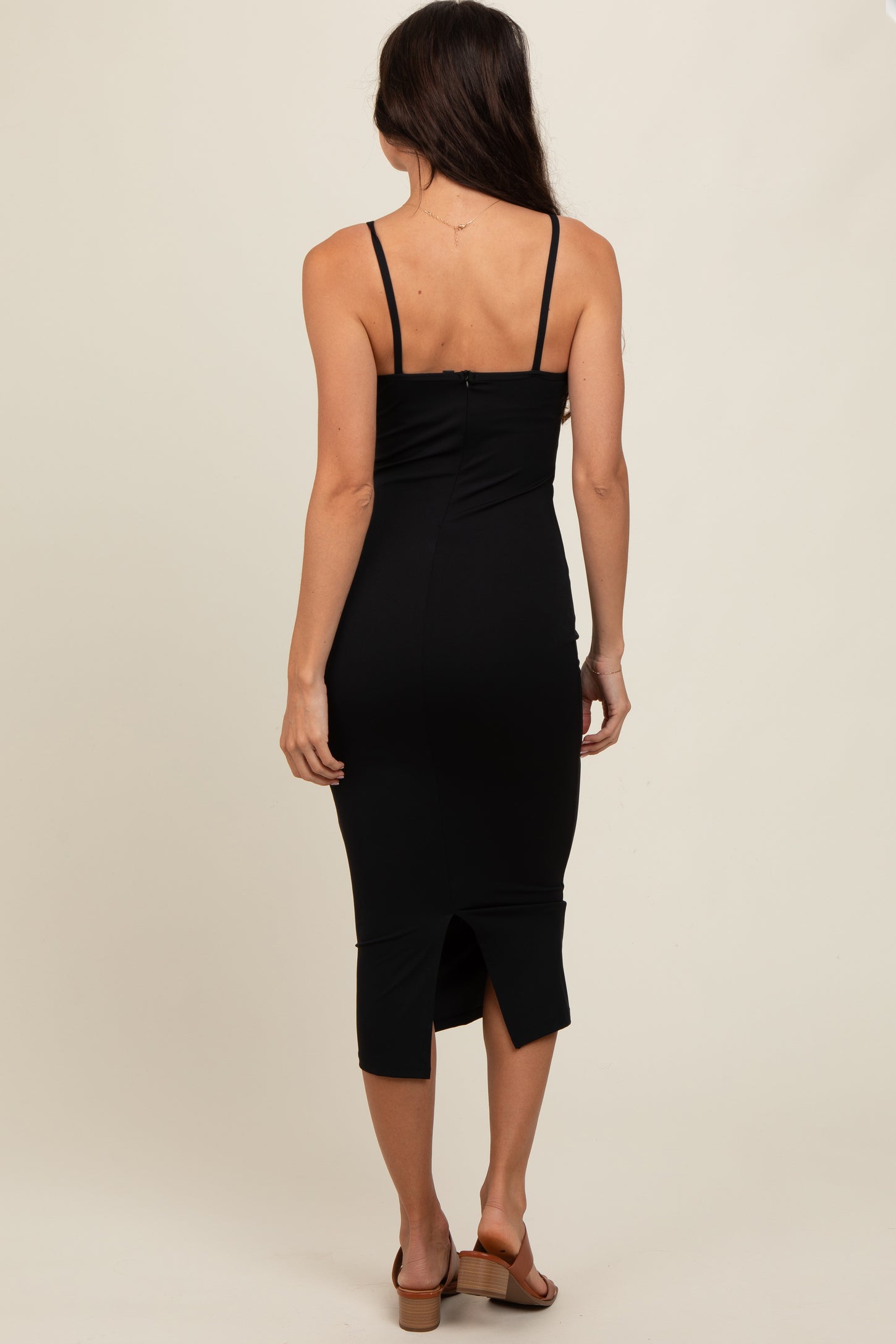 Black Fitted Sleeveless Midi Dress PinkBlush Black Fitted Sleeveless Midi Dress PinkBlush