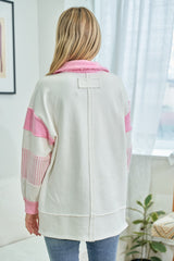 Pink Colorblock Stripe Collared Sweater