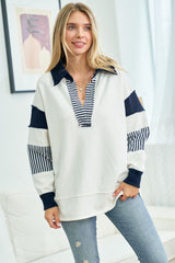 Navy Colorblock Stripe Collared Sweater