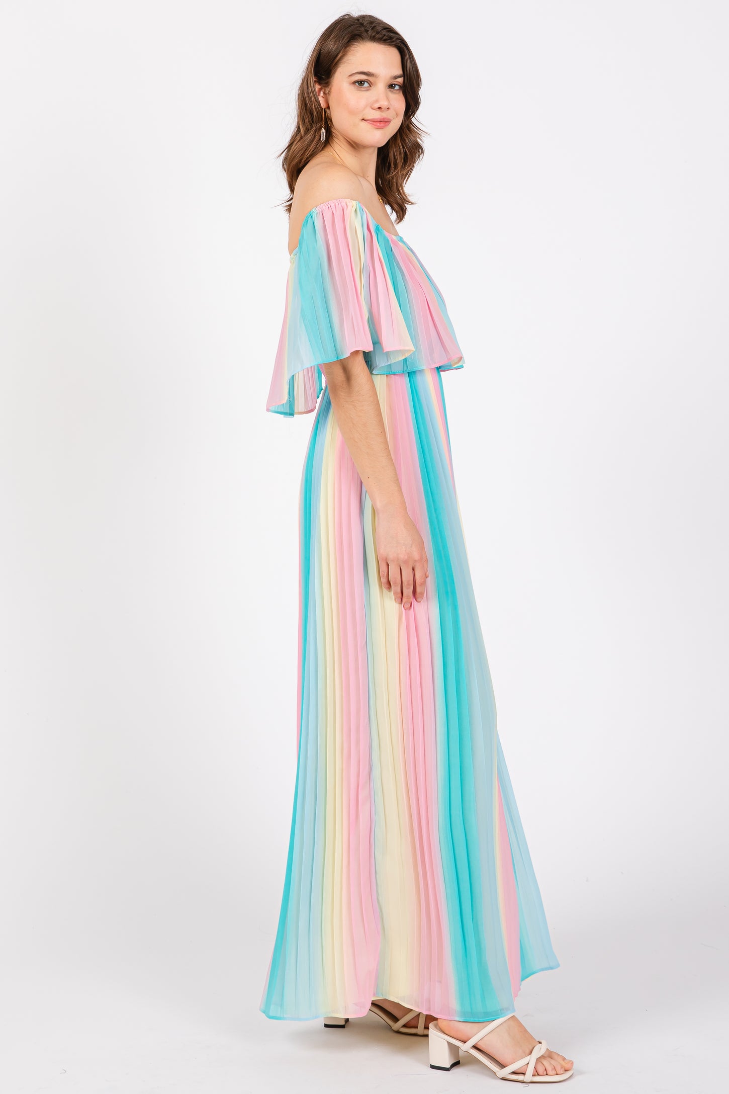 off shoulder pleated maxi dress Celeste Off-Shoulder Pleated Maxi Dress Blue / XS