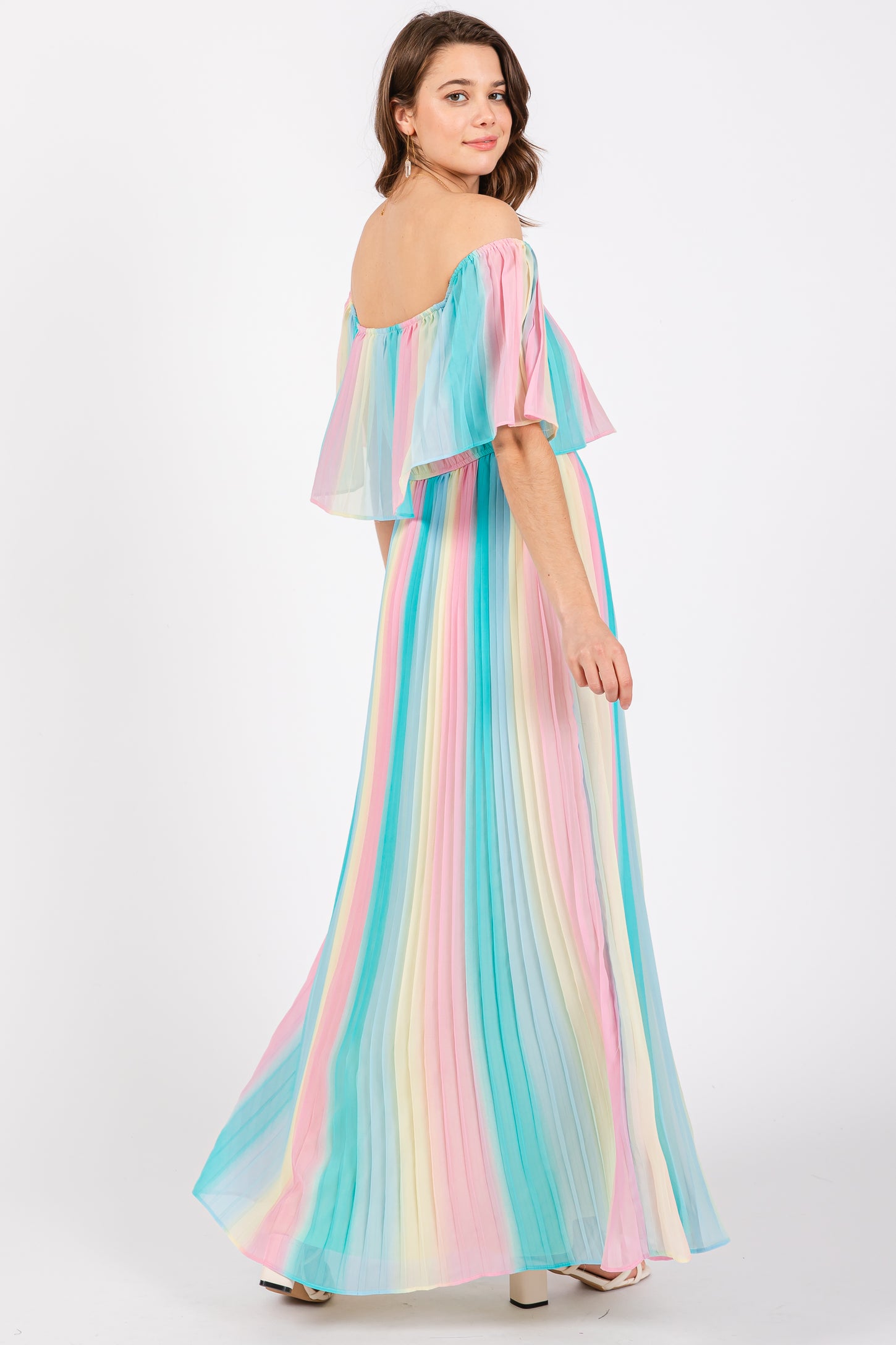 off shoulder pleated maxi dress Celeste Off-Shoulder Pleated Maxi Dress Blue / XS