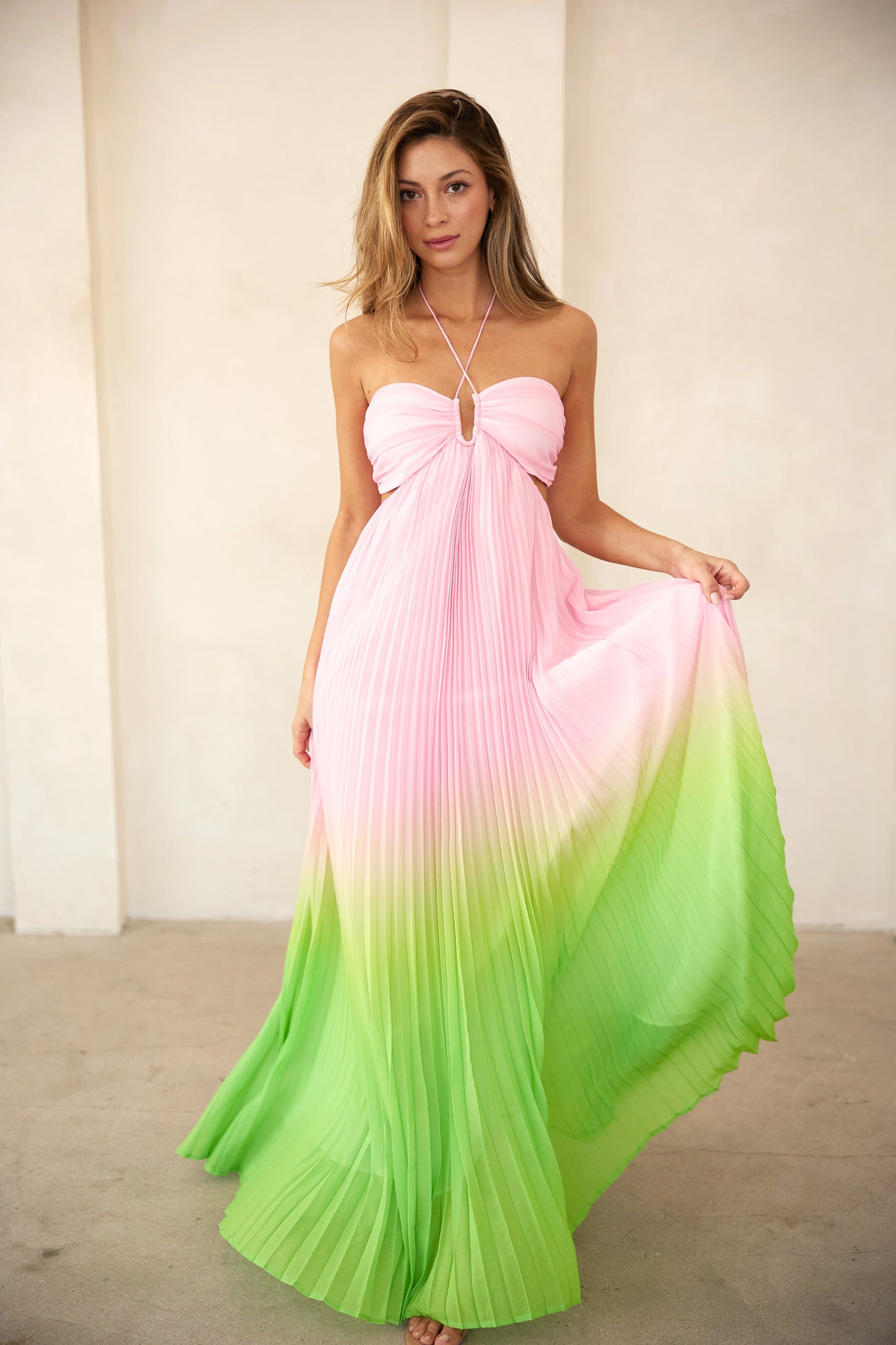Light Pink Ombre Pleated Halter Cutout Maternity Maxi Dress PinkBlush Light Pink Ombre Pleated Halter Cutout Maternity Maxi Dress PinkBlush