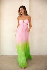 Light Pink Ombre Pleated Halter Cutout Maxi Dress