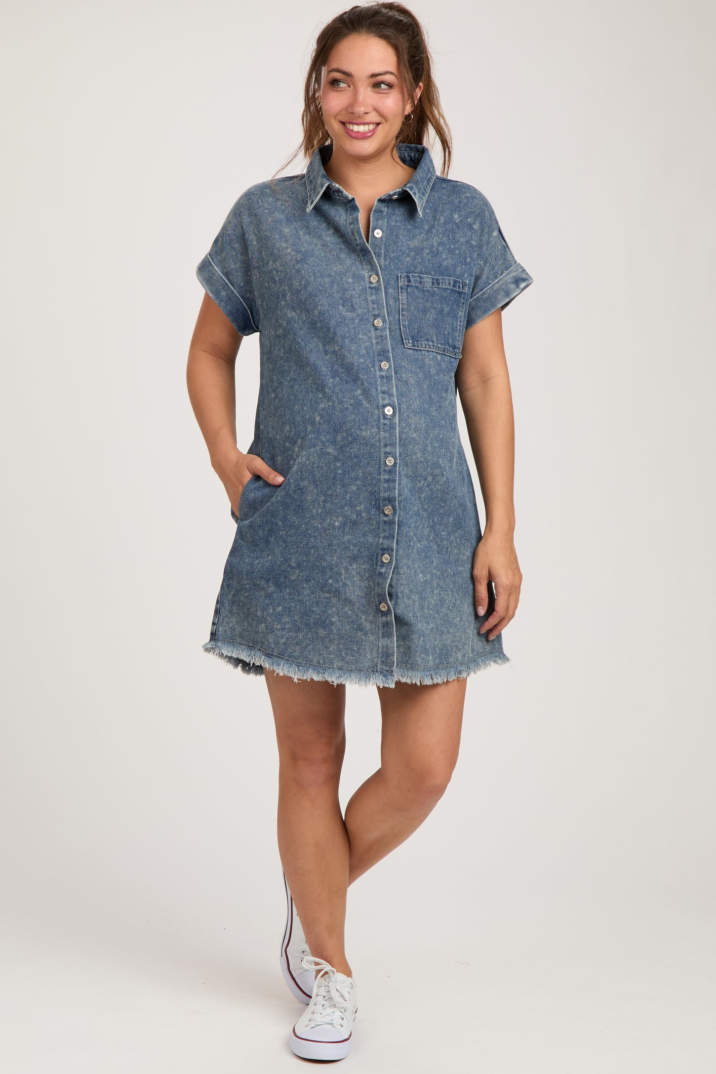 Blue Denim Button Up Maternity Dress Blue Denim Button Up Maternity Dress