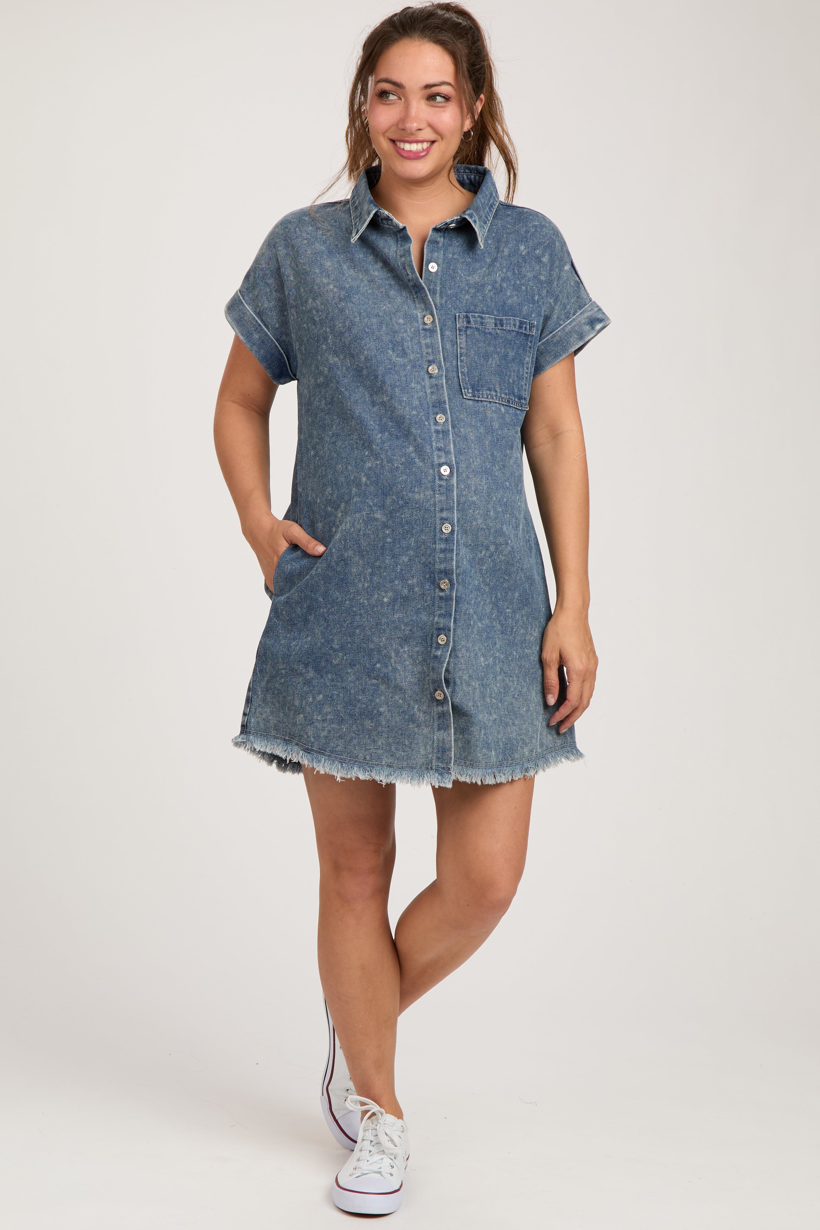 Blue Denim Button Up Maternity Dress Blue Denim Button Up Maternity Dress