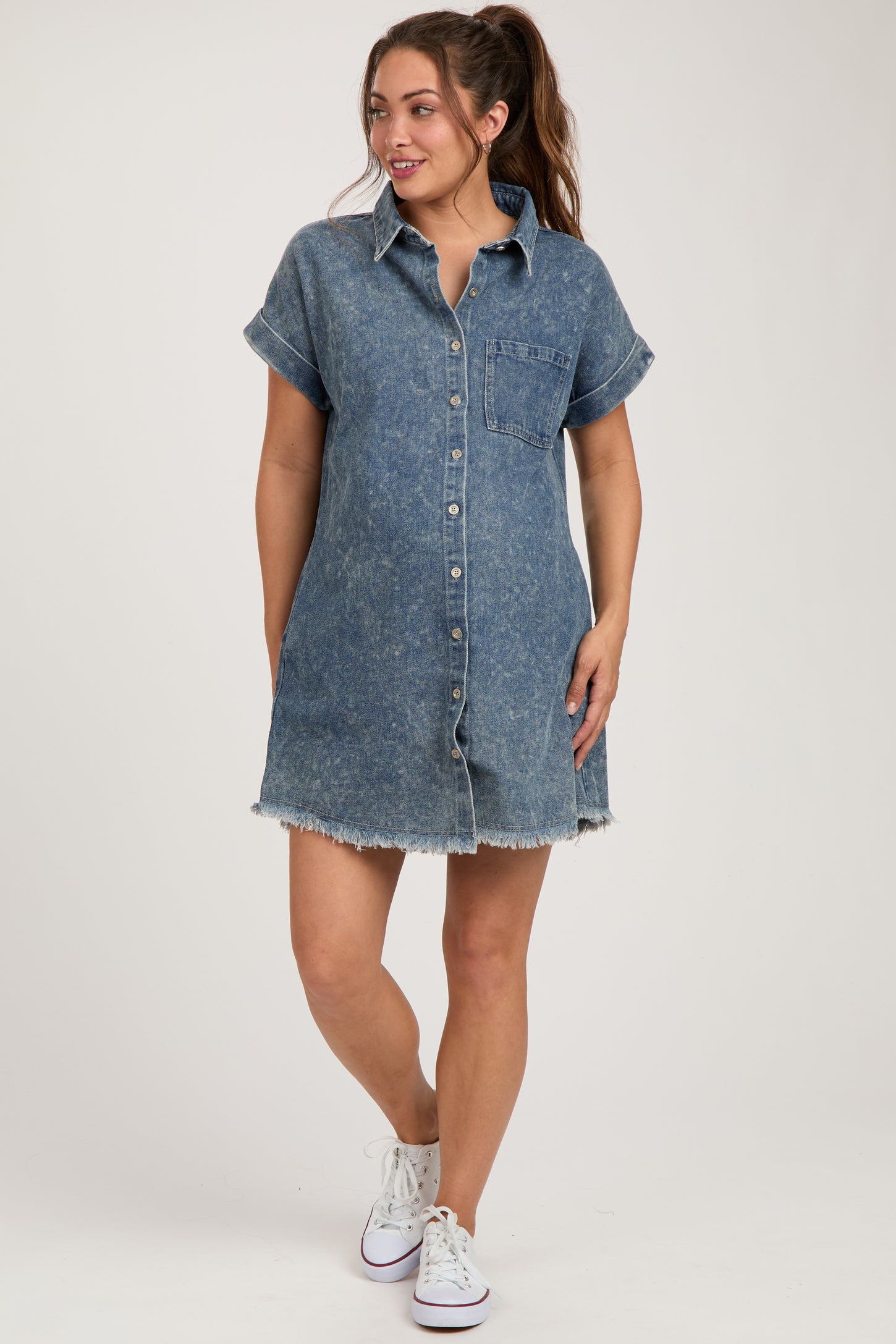 Blue Denim Button Up Maternity Dress PinkBlush Blue Denim Button Up Maternity Dress PinkBlush