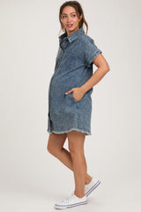 Blue Denim Button Up Maternity Dress