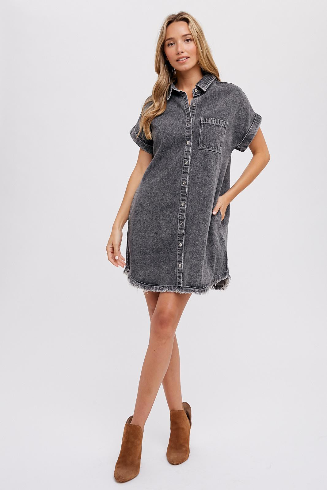 white christmas dresses Black Denim Button Up Maternity Dress