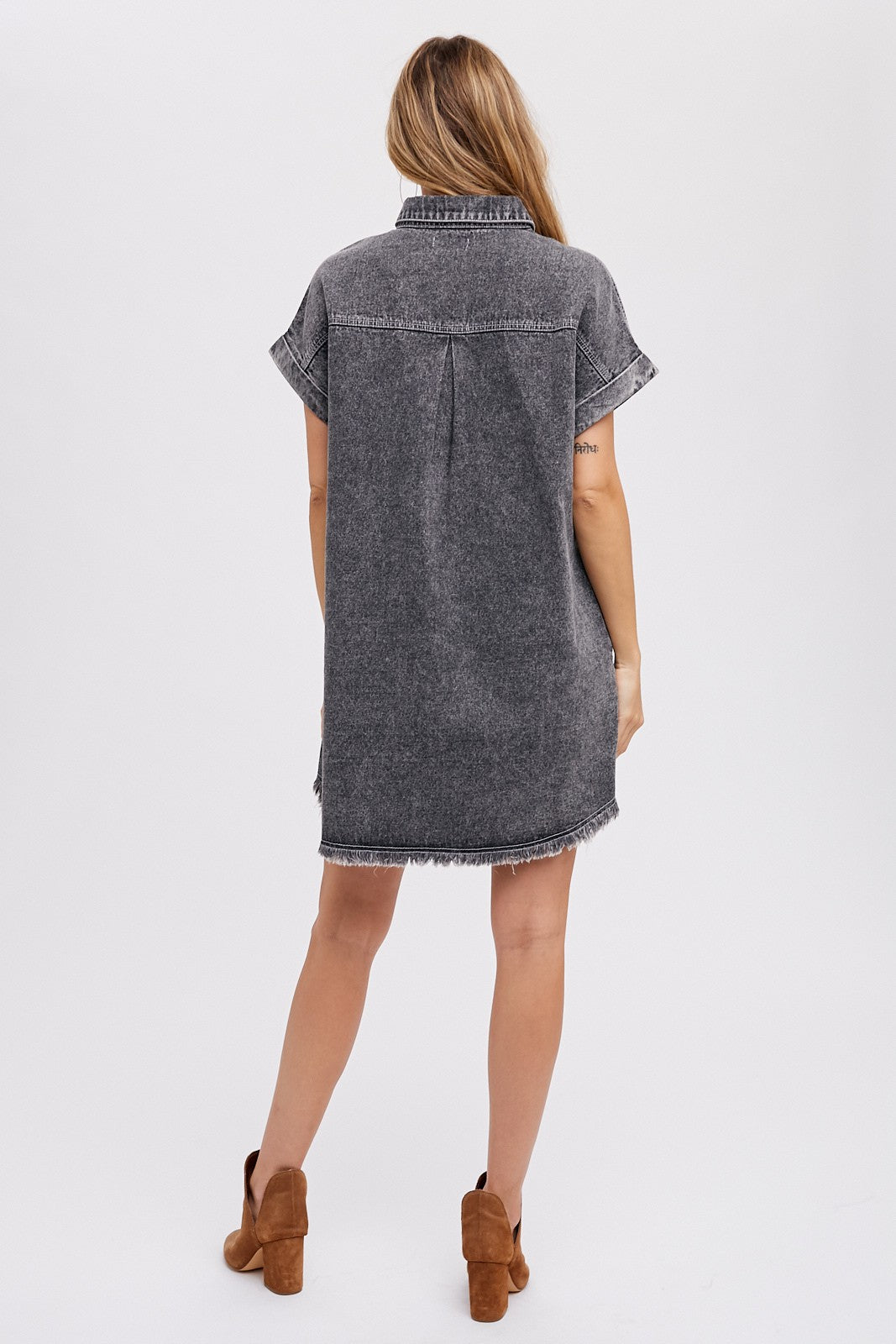 black acid wash dress Sassafras Women Black Acid Wash Tencel Maxi Shirt Dress L / Black
