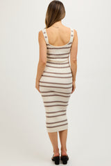 Ivory Striped Knit Sleeveless V-Neck Maternity Midi Dress