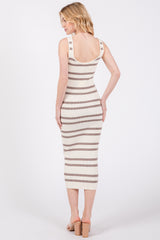 Ivory Striped Knit V-Neck Maternity Midi Dress