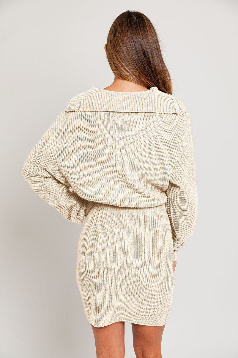 Cream Zipper Sweater Dress – PinkBlush