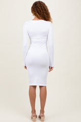 White Ribbed Seamless Fitted Dress