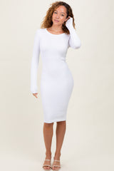 White Ribbed Seamless Fitted Dress