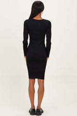 Black Ribbed Seamless Fitted Dress