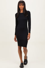 Black Ribbed Seamless Fitted Dress