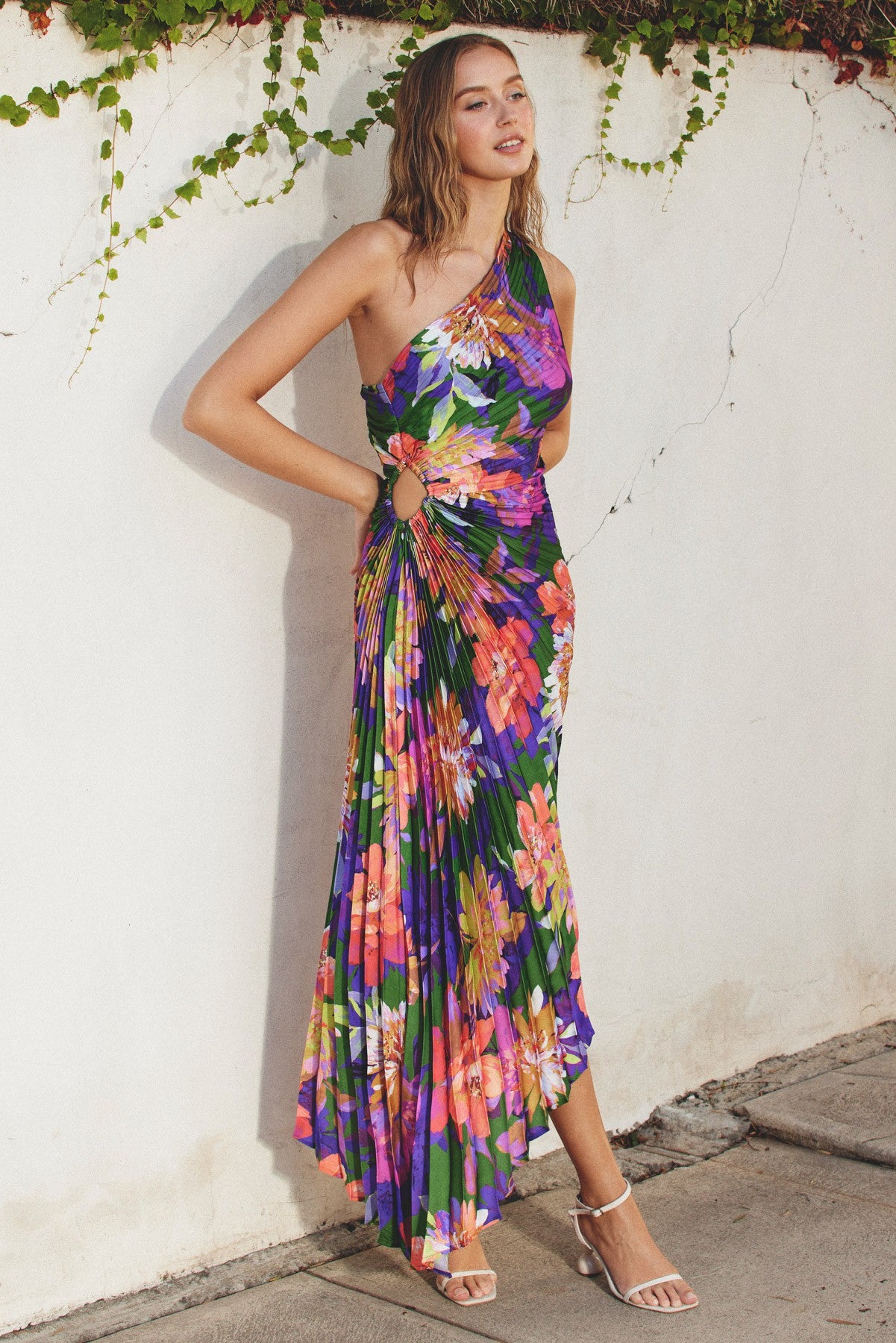 one shoulder midi floral dress Navy Floral Textured One-Shoulder Midi Dress | Womens | X-Small (Available in S, M, XL) | 100% Polyester