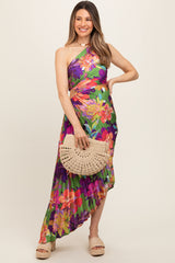 Multi Color Floral One Shoulder Midi Maternity Dress