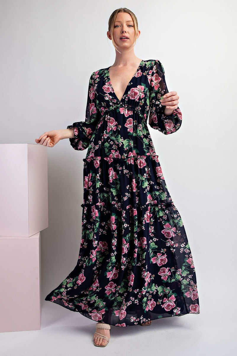 sachin and babi light blue dress Satin Ruffle Maxi Dress in Navy main image 1