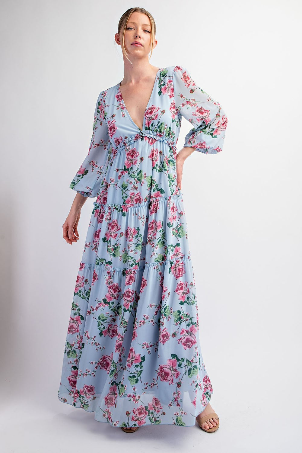 Floral Chiffon Ruffle Tiered Maxi Dress– PinkBlush