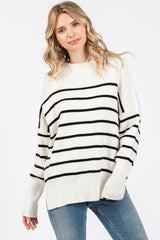 Ivory Striped Drop Shoulder Sweater