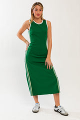 Green Sleeveless Contrasting Stripe Maternity Maxi Dress