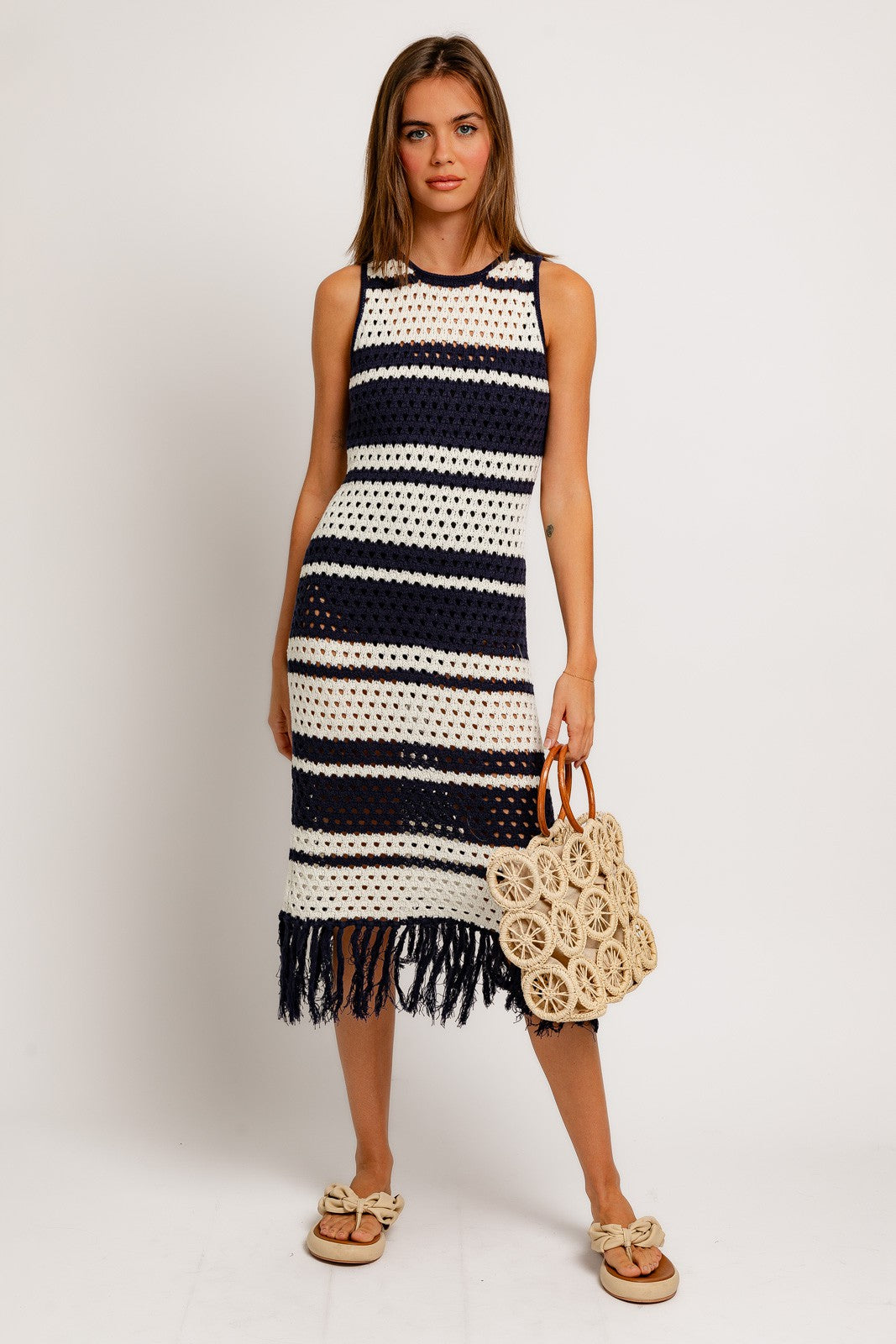 white christmas dresses Navy Striped Crochet Fringe Coverup Dress – PinkBlush