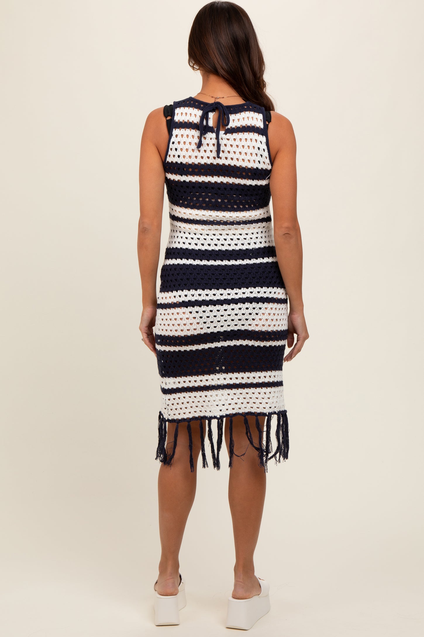Navy Striped Crochet Fringe Coverup Maternity Dress PinkBlush Navy Striped Crochet Fringe Coverup Maternity Dress PinkBlush