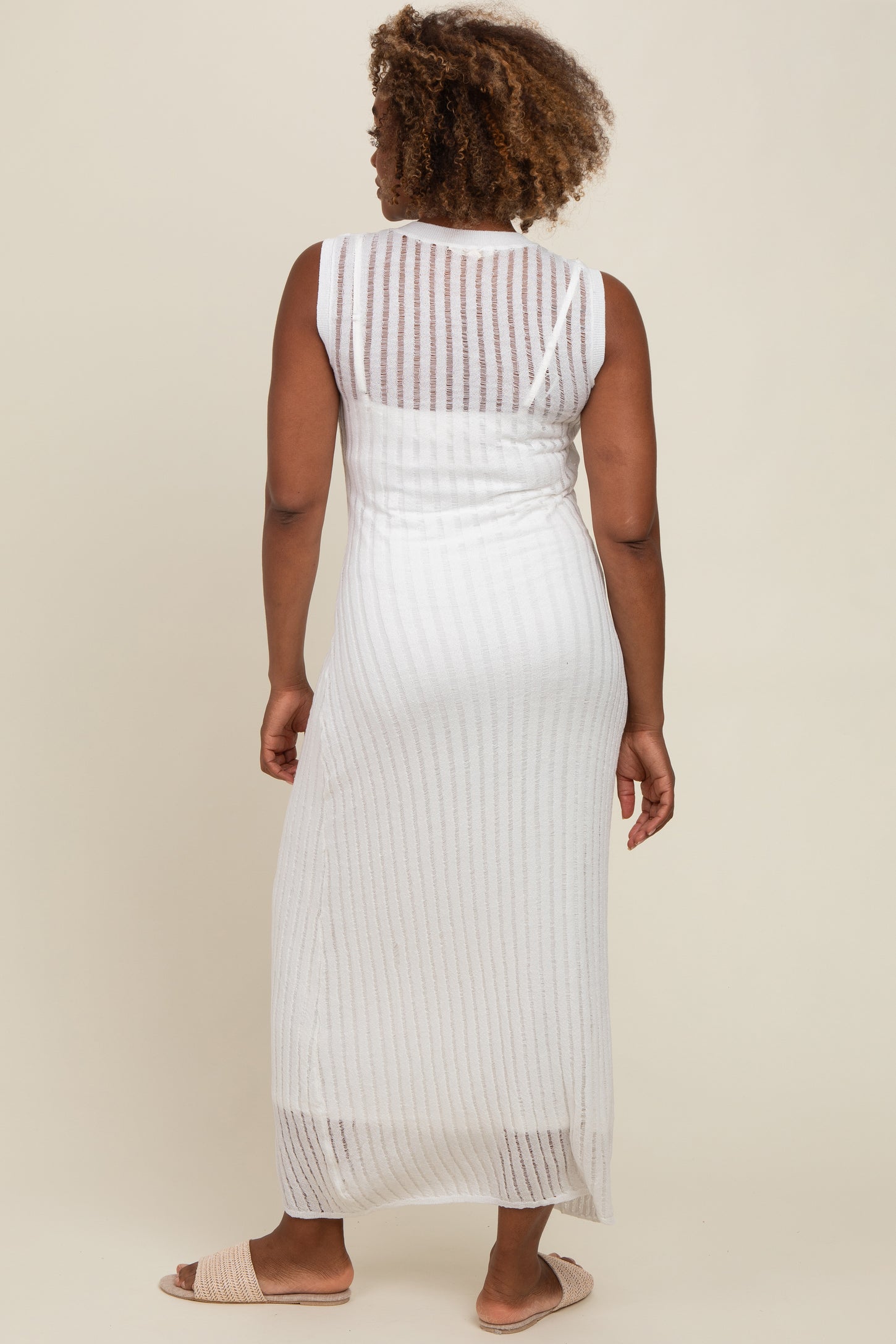 White Sheer Knit Layered Maxi Dress PinkBlush White Sheer Knit Layered Maxi Dress PinkBlush