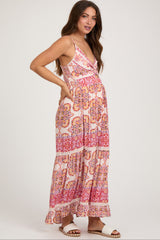 Red Floral Paisley Crochet Tiered Maternity Maxi Dress