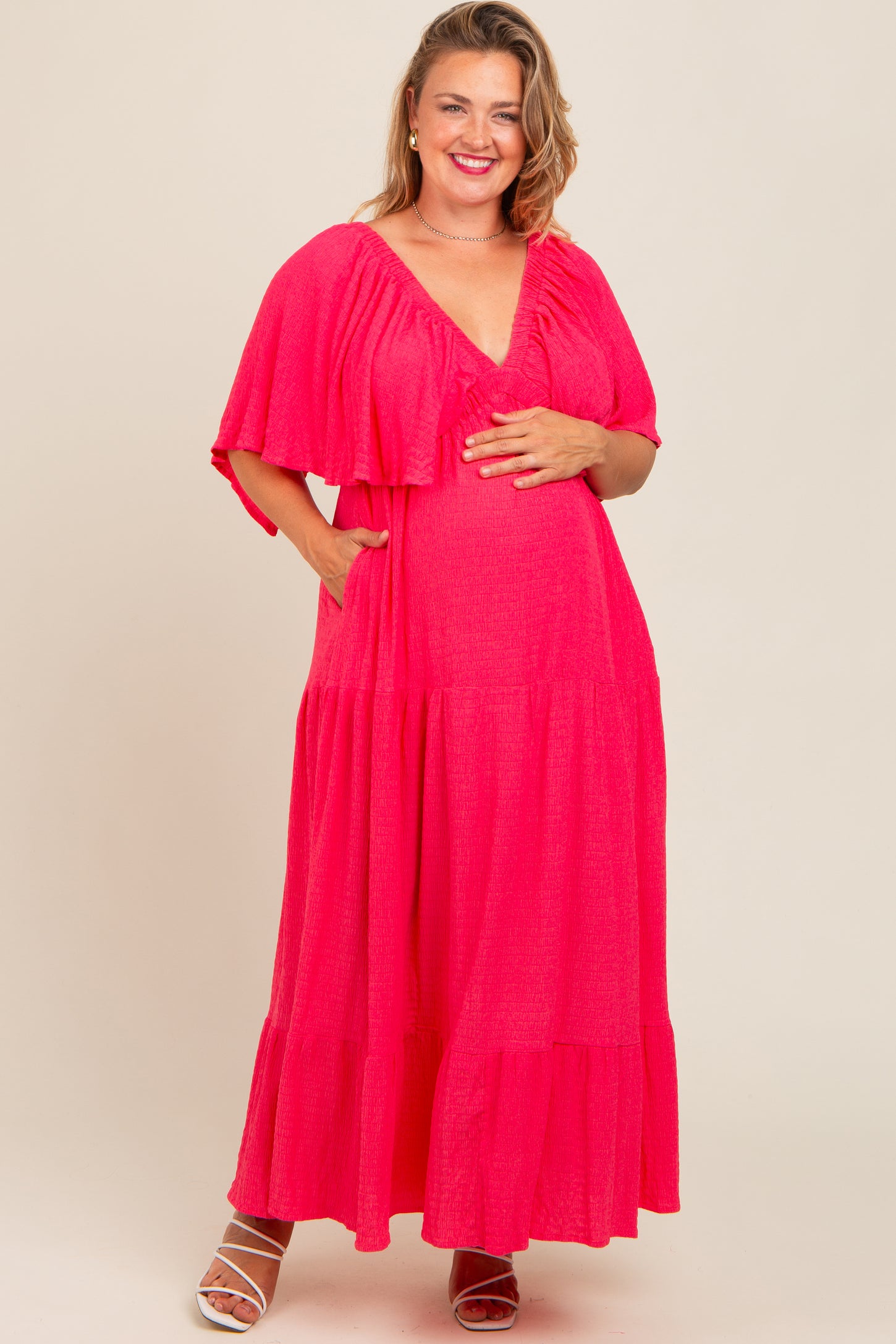 coral pink dress plus size Final Sale Plus Size Mermaid Linen Maxi Dress in Coral & Ivory