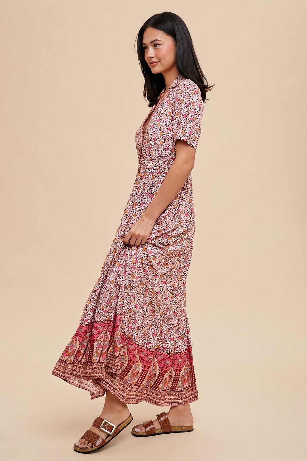 pink button up midi dress Delyla Light Pink Button-up Midi Dress Ready to Ship