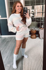 Multi Cozy Soft Multi Polka Dot Top With Short Set