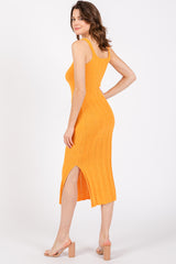 Orange Rib Knit Side Slit Maxi Dress
