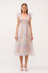 Multicolor Pastel Smocked Flutter Midi Dress