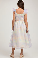 Multicolor Pastel Smocked Flutter Maternity Midi Dress