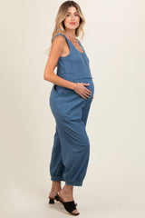 Blue Loose Fit Sleeveless Maternity Jumpsuit