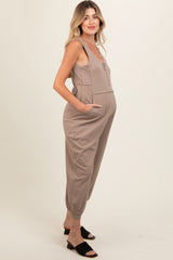 Taupe Loose Fit Sleeveless Maternity Jumpsuit