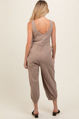 Taupe Loose Fit Sleeveless Maternity Jumpsuit