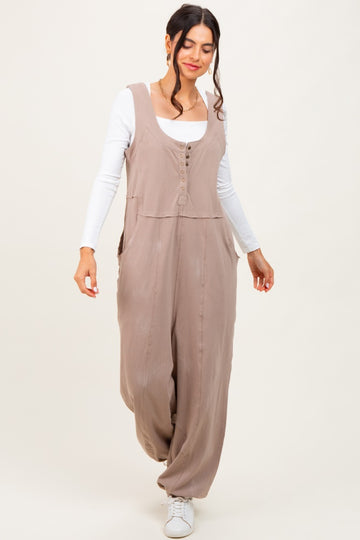 Taupe Loose Fit Sleeveless Jumpsuit