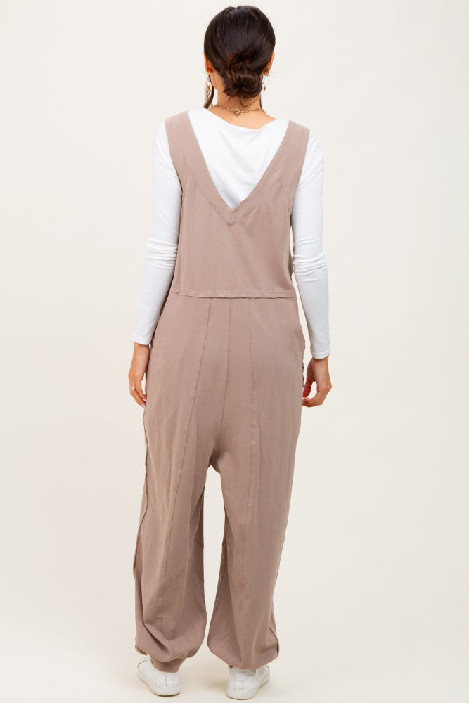 Taupe Loose Fit Sleeveless Jumpsuit