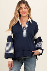 Navy Colorblock Striped Maternity Long Sleeve Top