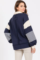 Navy Colorblock Striped Long Sleeve Top