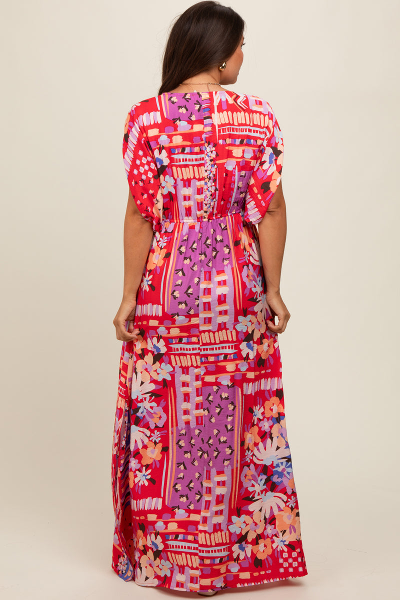 Red Mixed Print Bell Sleeve Maternity Maxi Dress – PinkBlush